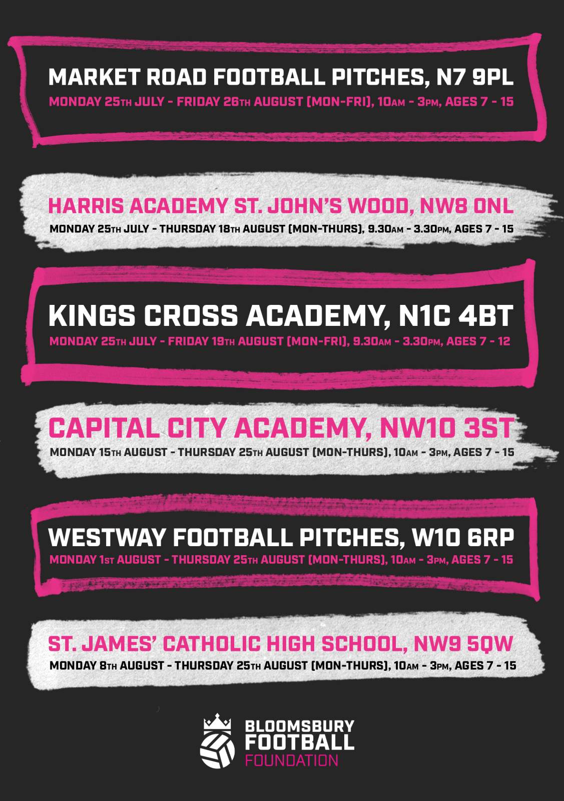 Bloomsbury football camp poster back